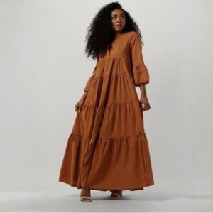 DEVOTION TWINS Kamares Camel Tiered Maxi Dress New With Tags